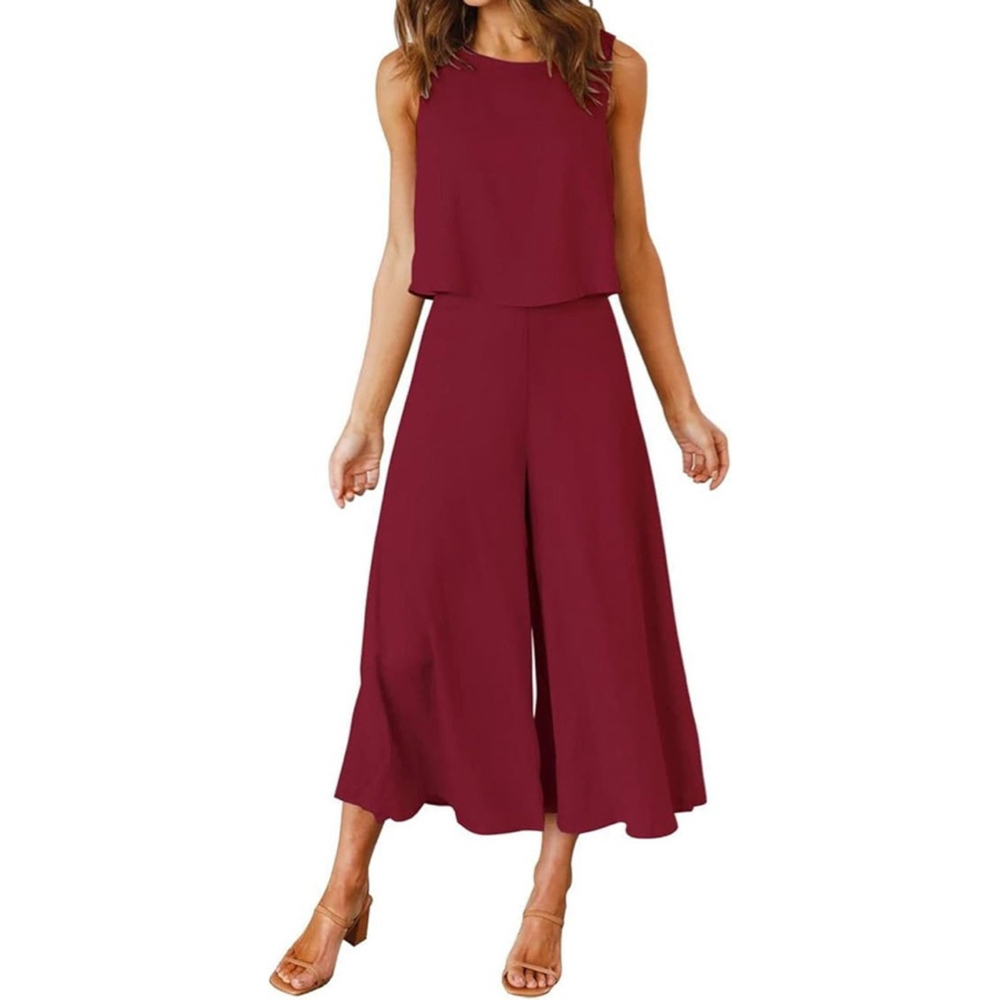 Red Jumpsuit 2 Peice Cropped Tank Sleeveless High Rise Wide Leg Pants
